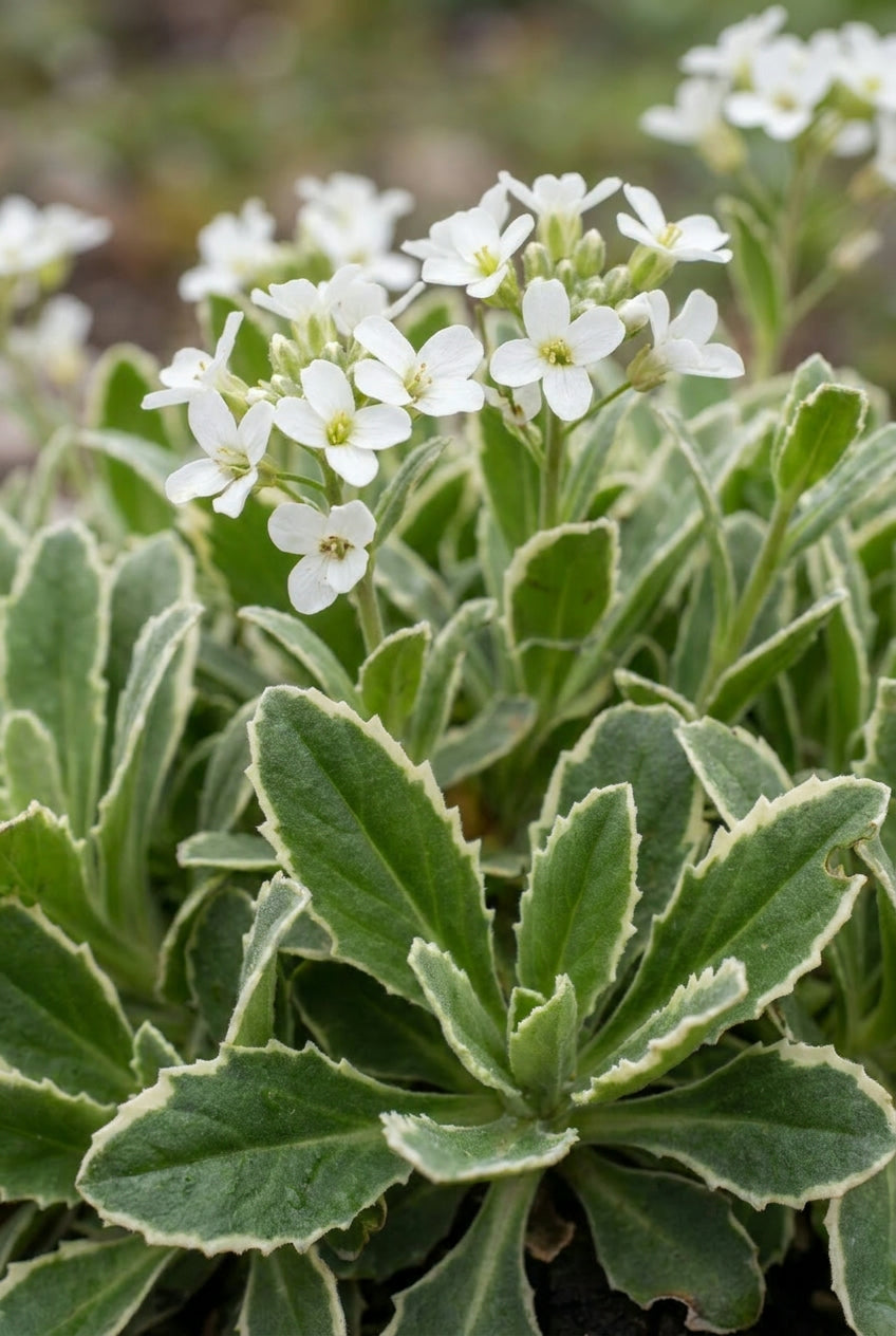 Arabis caucasica 'Variegata' bloem