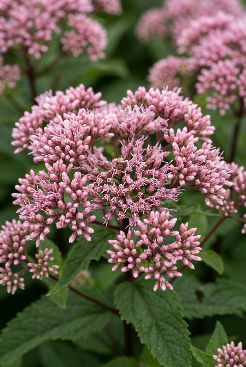 Eupatorium dubium 'Little Joe' bloem