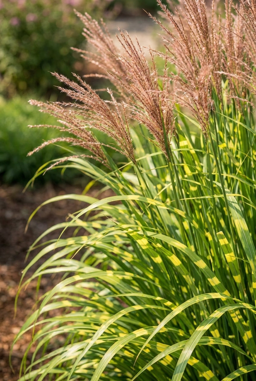 Miscanthus sinensis 'Zebrinus' op stam bloem
