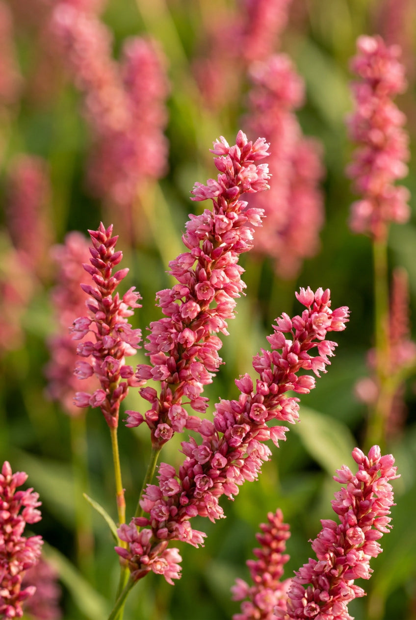 Persicaria amplexicaulis 'Orangofield' bloem