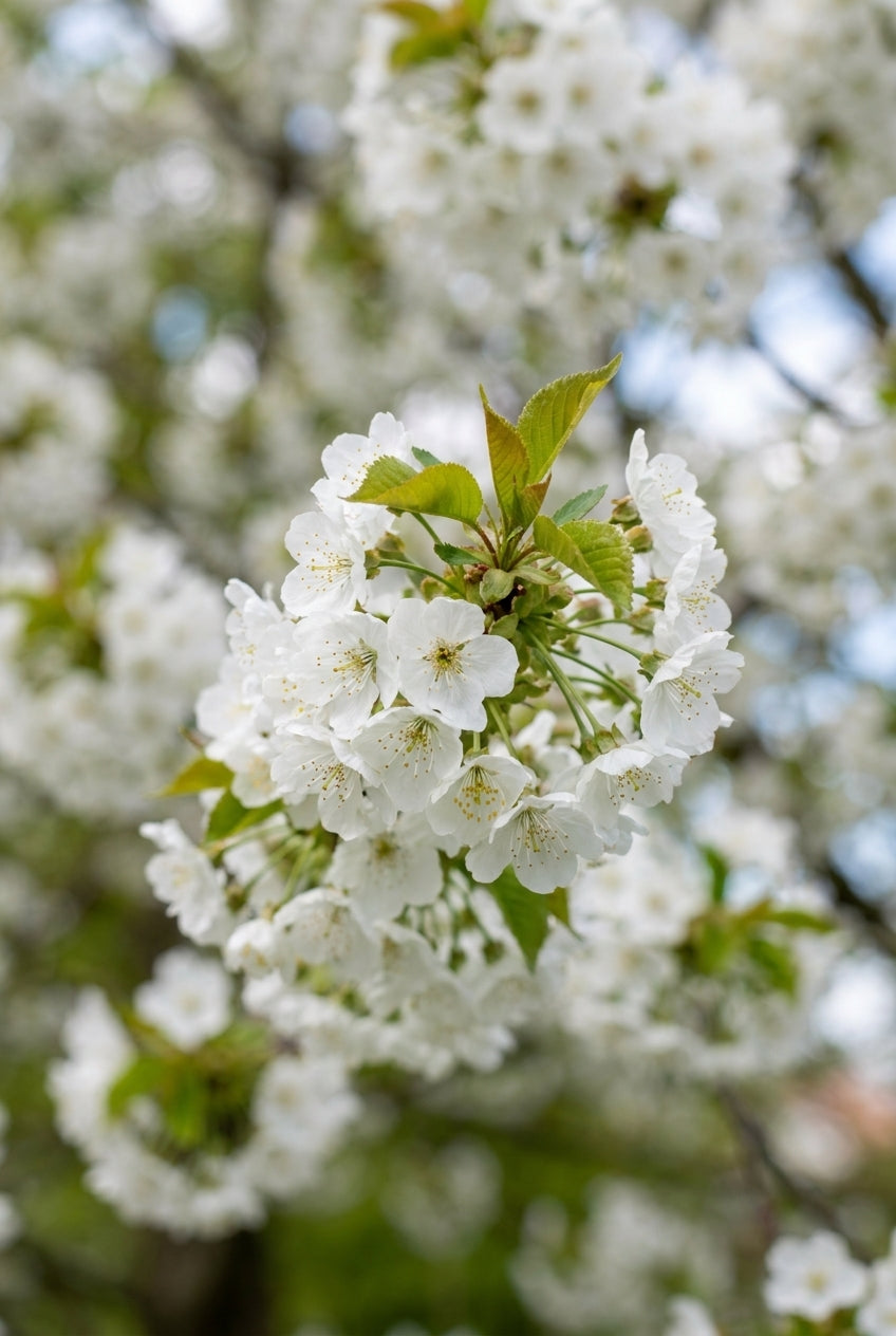 Prunus 'Snow Goose' op stam bloesem