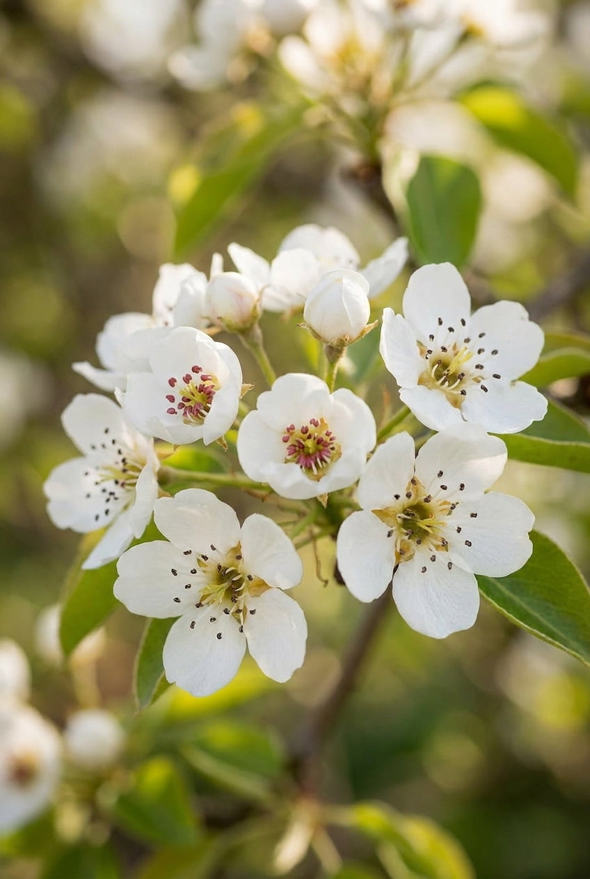 Pyrus communis 'Bonne Louise d'Avranches' op stam bloesem