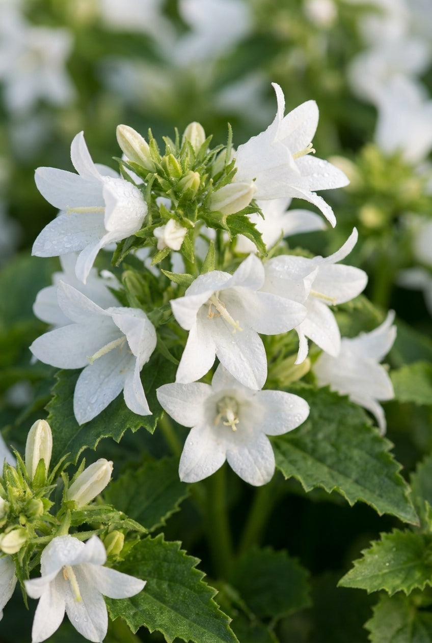 Campanula poscharskyana 'Silberregen' bloemen