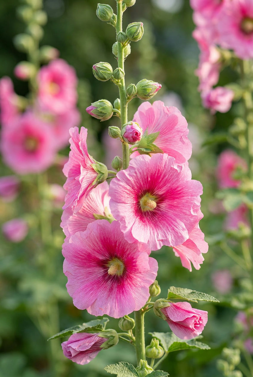 Alcea rosea 'Radiant Rose' bloem