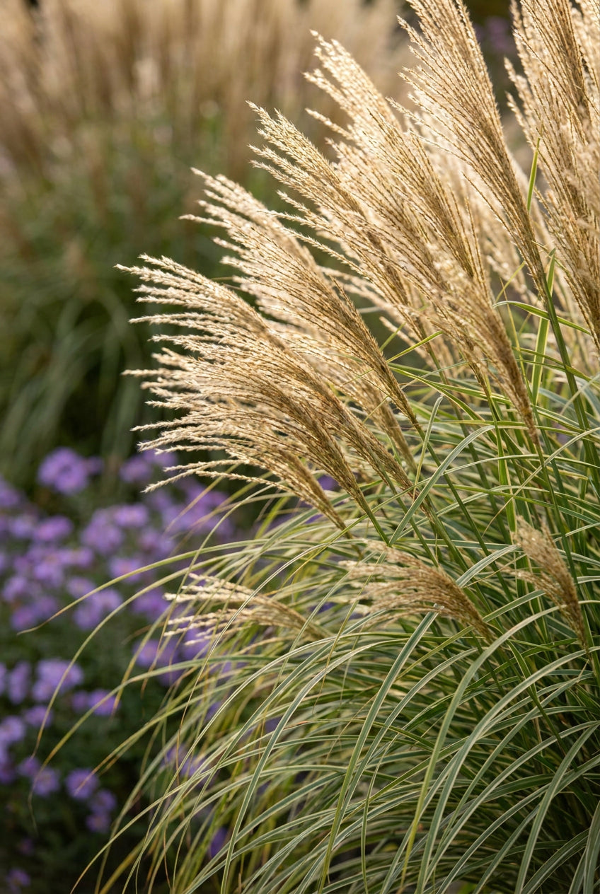 Miscanthus sinensis 'Kleine Silberspinne' bloem