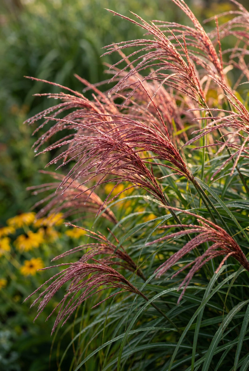 Miscanthus sinensis 'Roter Pfeil' bloem
