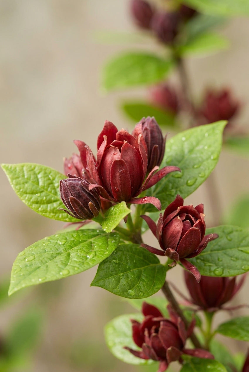 Calycanthus floridus laevigatus meerstammig / struik bloem