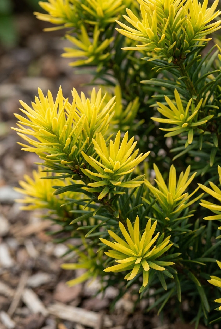 Cephalotaxus harringtonii 'Korean Gold' twijg