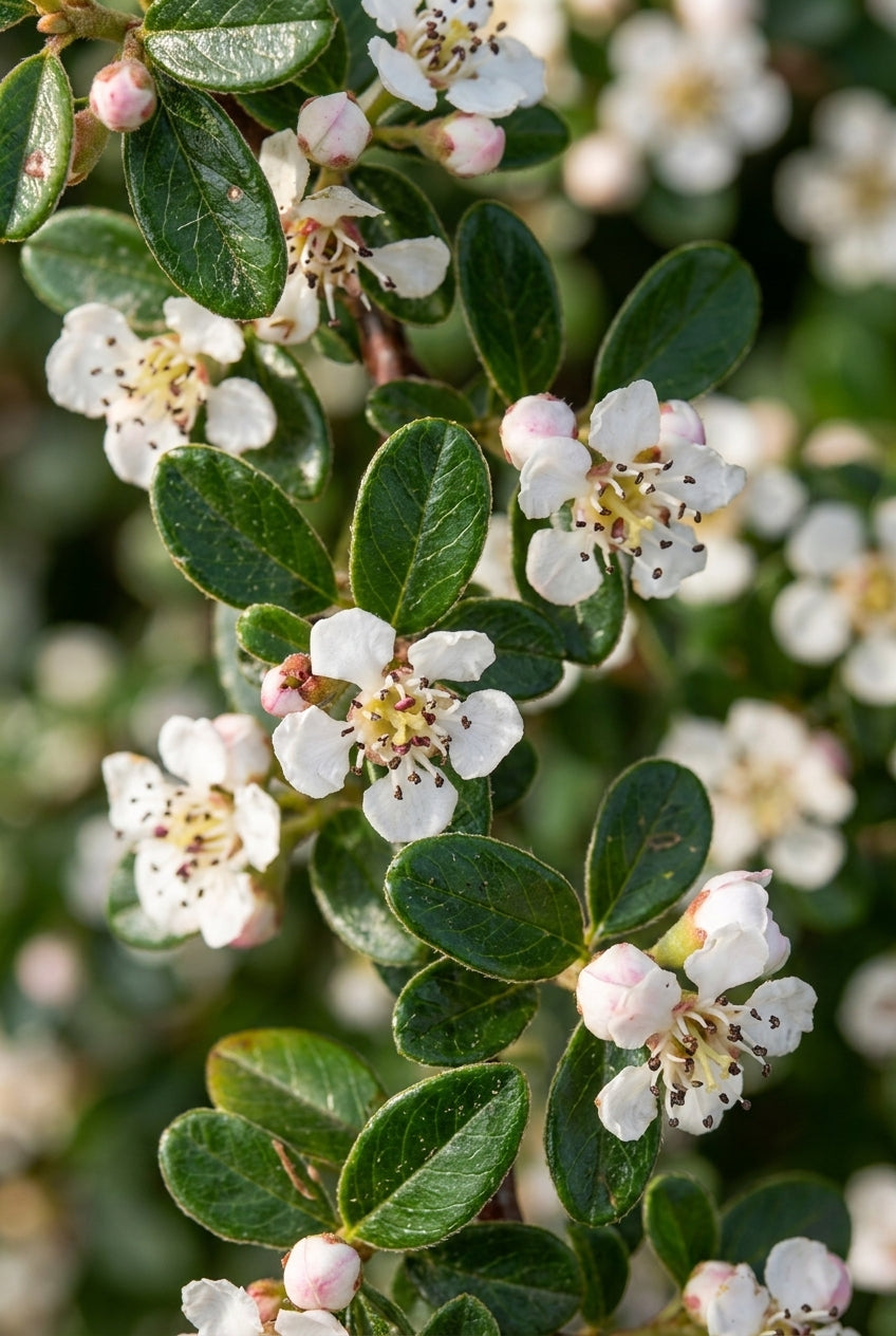 Cotoneaster suecicus 'Coral Beauty' op stam bloem