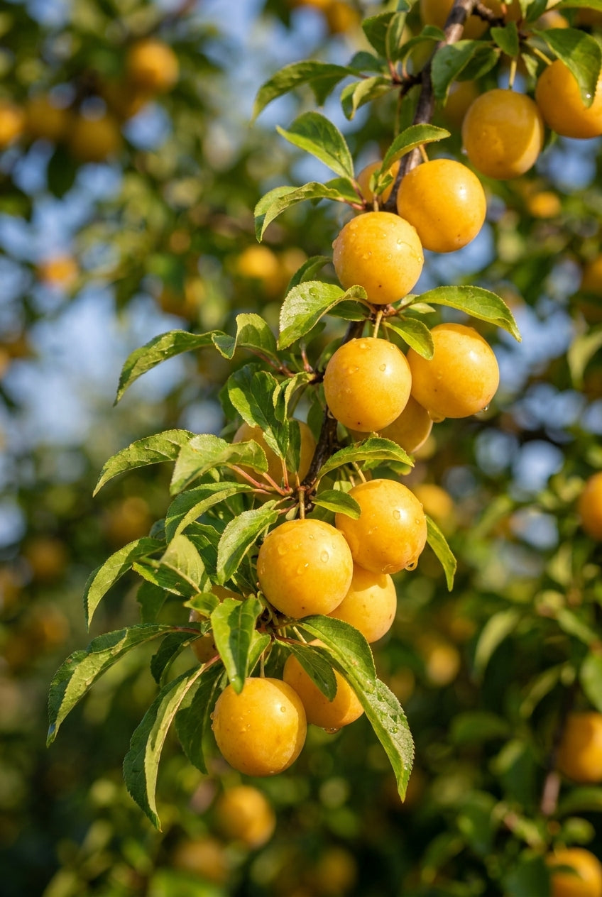 Prunus domestica 'Mirabelle de Nancy' meerstammig / struik vrucht