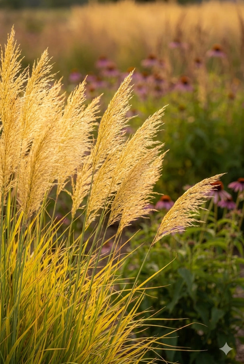 Andropogon hallii 'JS Yellow Konza' pluimen