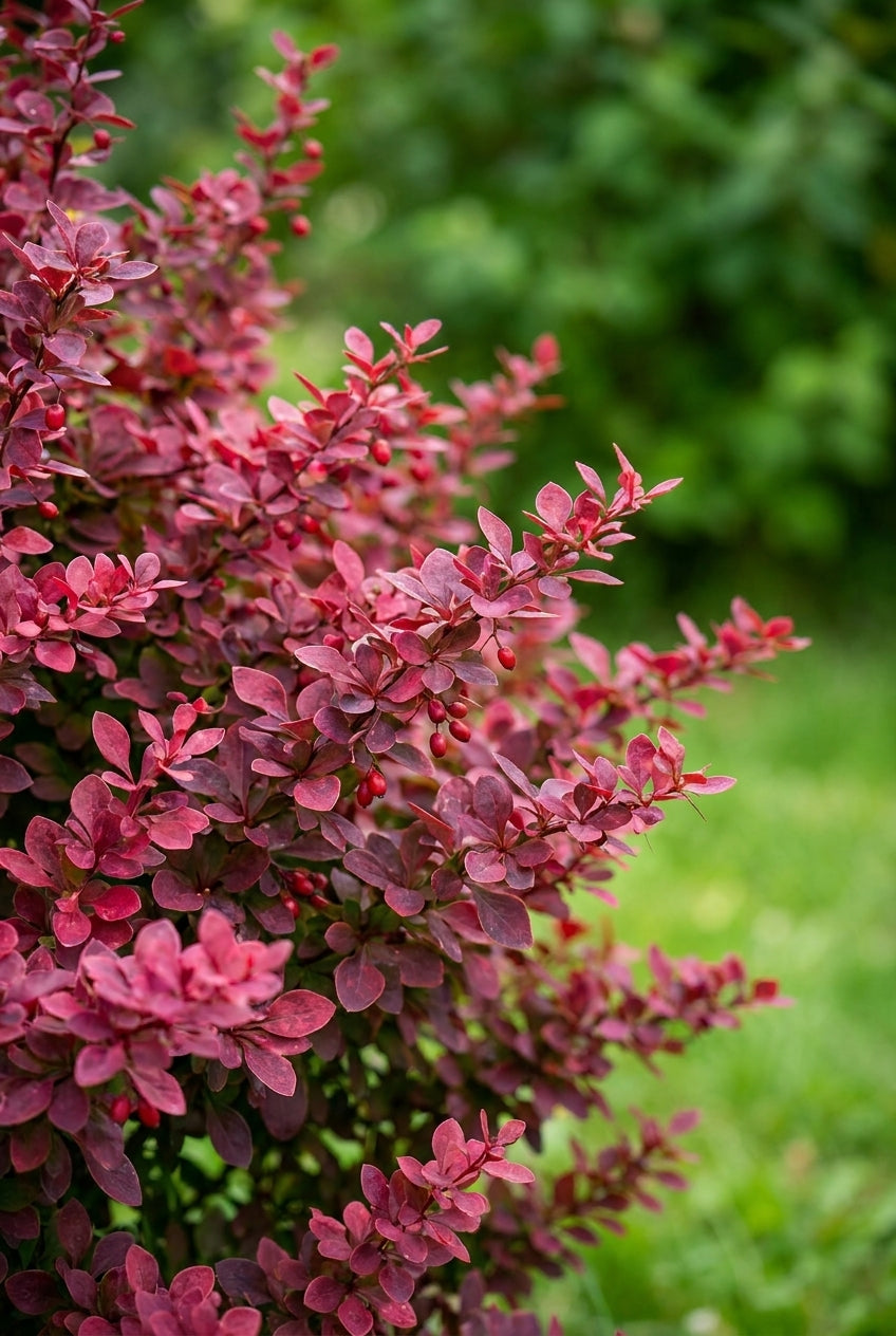 Berberis thunbergii 'Rose Glow' Tuinplanten bladeren
