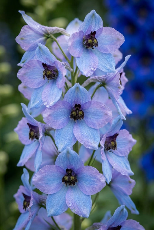 Delphinium 'Morgentau' bloemen