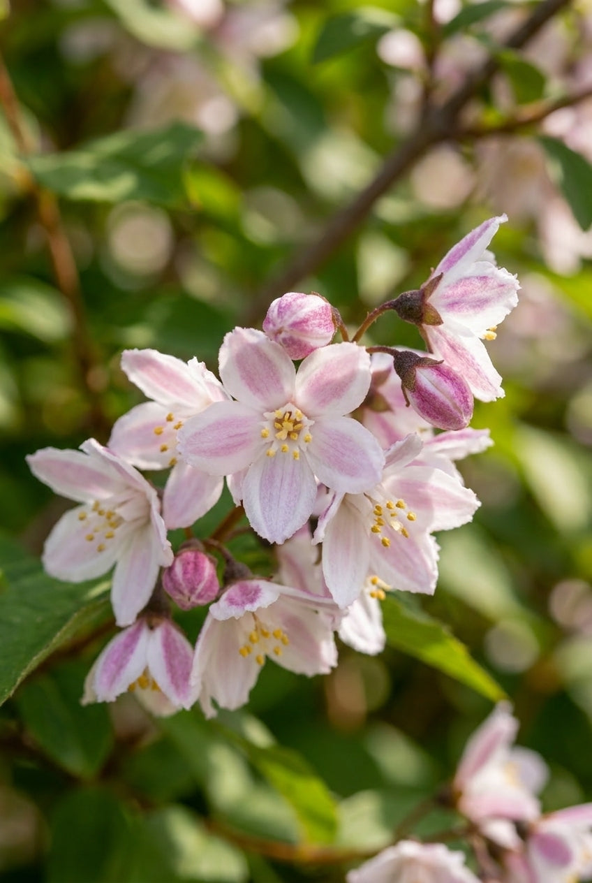 Deutzia purpurascens 'Kalmiiflora' bloem