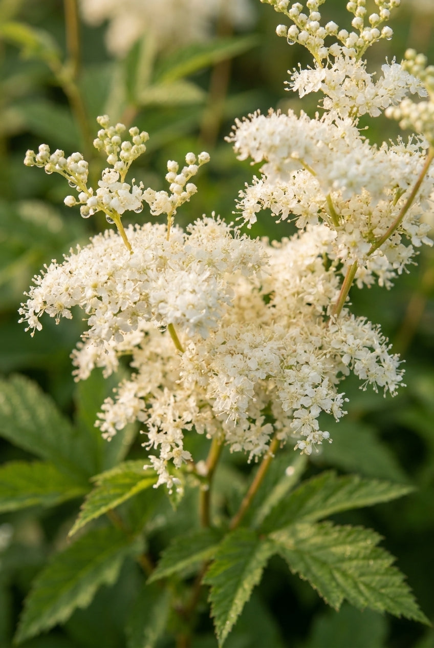 Filipendula purpurea 'Alba' bloem